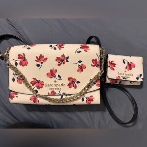 Kate Spade White with pink and navy Floral Crossbody Bag